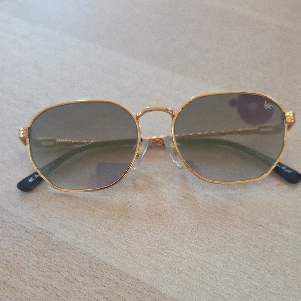 Kids Gold Frame Sunglasses with Green Temples